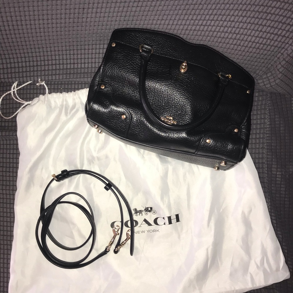 COACH BLACK LEATHER MERCER 24 SATCHEL CROSSBODY RIVETS SMALL
